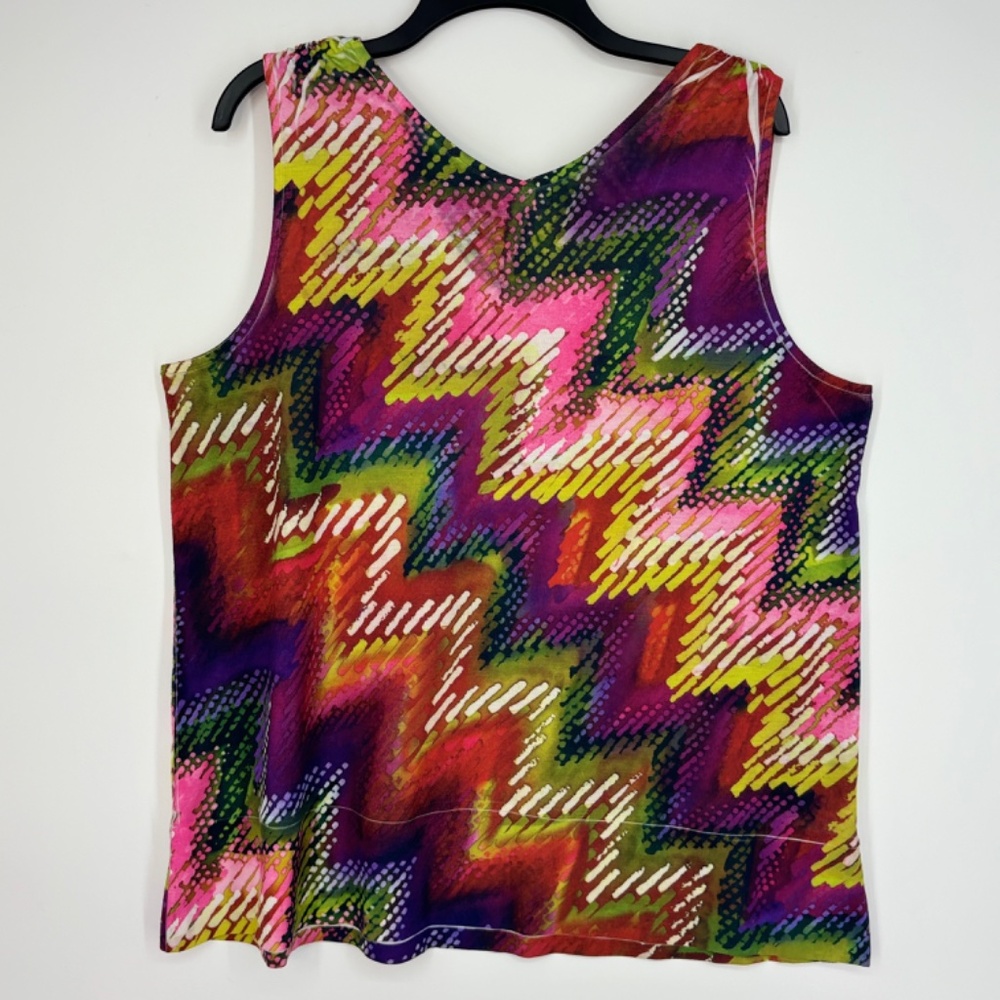 Lane Bryant Womens 18 20 Printed Tank Top V-Neck Multi Color Geometric Polyester - Picture 5 of 8